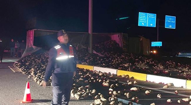 SARAY BİRİMLER DÖRTYOL KAVŞAĞI'NDA KAZA: KAMYON DEVRİLDİ