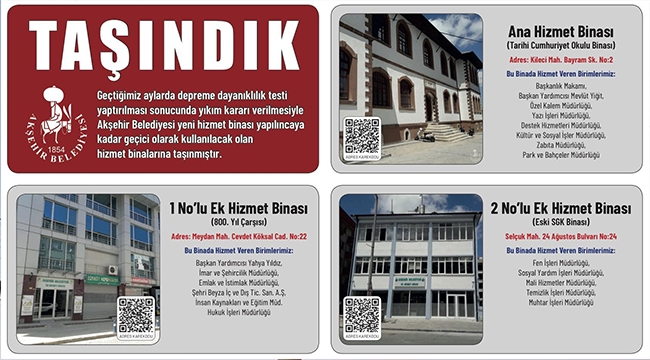 Akşehir Belediyesi 3 Binada Hizmetlerini Sürdürüyor