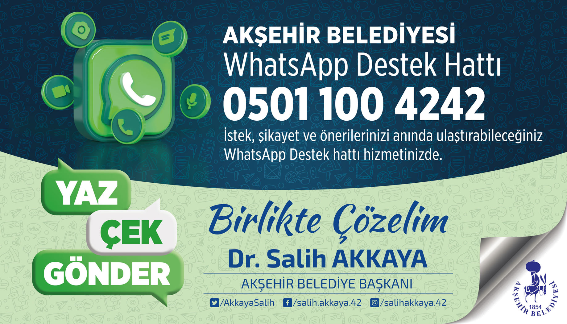 AKŞEHİR BELEDİYESİ'NDEN İSTEK, ŞİKAYET ve ÖNERİ HATTI