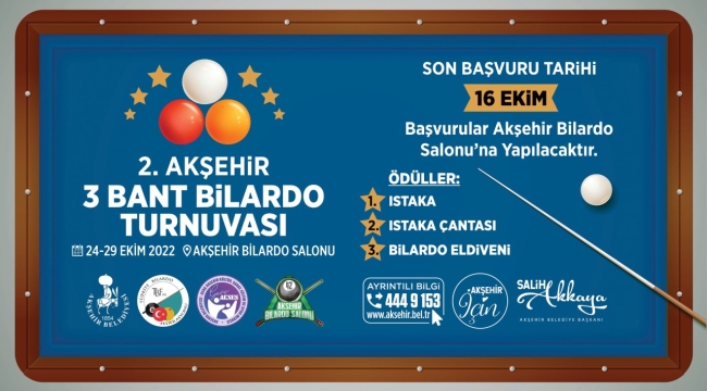 2. Akşehir 3 Bant Bilardo Turnuvası Başvuruları Başladı 