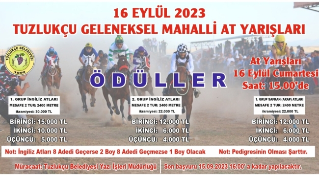 TUZLUKÇU GELENEKSEL AT YARIŞLARI 16 EYLÜL'DE