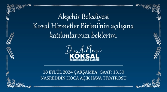 AKŞEHİR BELEDİYESİ BÜNYESİNDE KIRSAL HİZMETLER MÜDÜRLÜĞÜ AÇILIYOR.