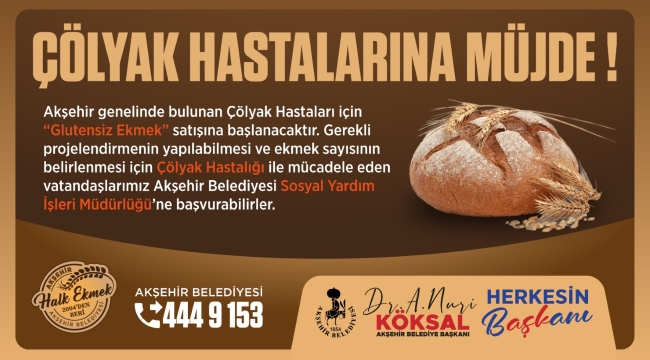 Glutensiz Ekmek, Akşehir Belediyesi Halk Ekmek Büfelerinde Satılacak...