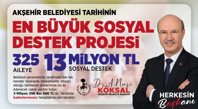 AKŞEHİR BELEDİYESİ'NDEN TARİHİNİN EN BÜYÜK SOSYAL DESTEK PROJESİ