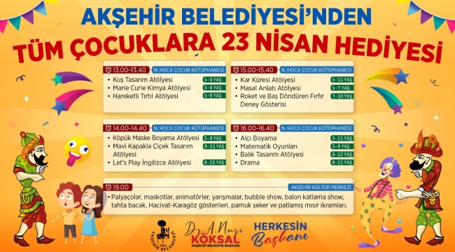 AKŞEHİR BELEDİYESİ'NDEN 23 NİSAN'DA "TÜM ÇOCUKLARA BAYRAM HEDİYESİ"