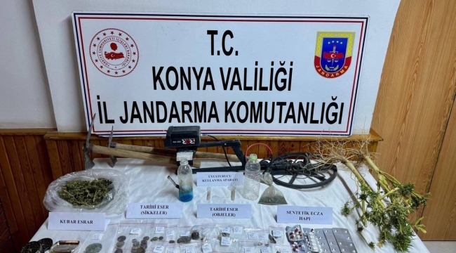 Konya'da Jandarma'dan tarihi eser ve uyuşturucu operasyonu: 4 gözaltı 