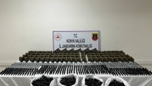 Konya'da ağaçların arasından 1.379 parça silah malzemesi ele geçirildi