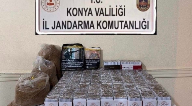Konya'da jandarmadan kaçak tütün ve sigara operasyonu 