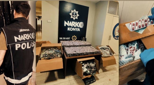 Konya'nın Karatay ve Selçuklu İlçesinde Zehir Tacirlerine Ağır Darbe: 108 Bin Sentetik Hap ve 1,5 Kilo Metamfetamin Ele Geçirildi! 