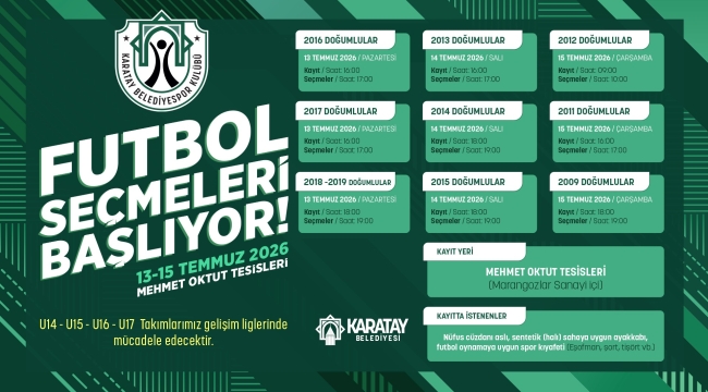 KARATAY BELEDİYESPOR FUTBOLUN YENİ YETENEKLERİNİ KEŞFE ÇIKIYOR 